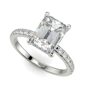 Nicollette Emerald Cut Pave Hidden Halo 4 Prong Claw Set Engagement Ring Setting - Nivetta